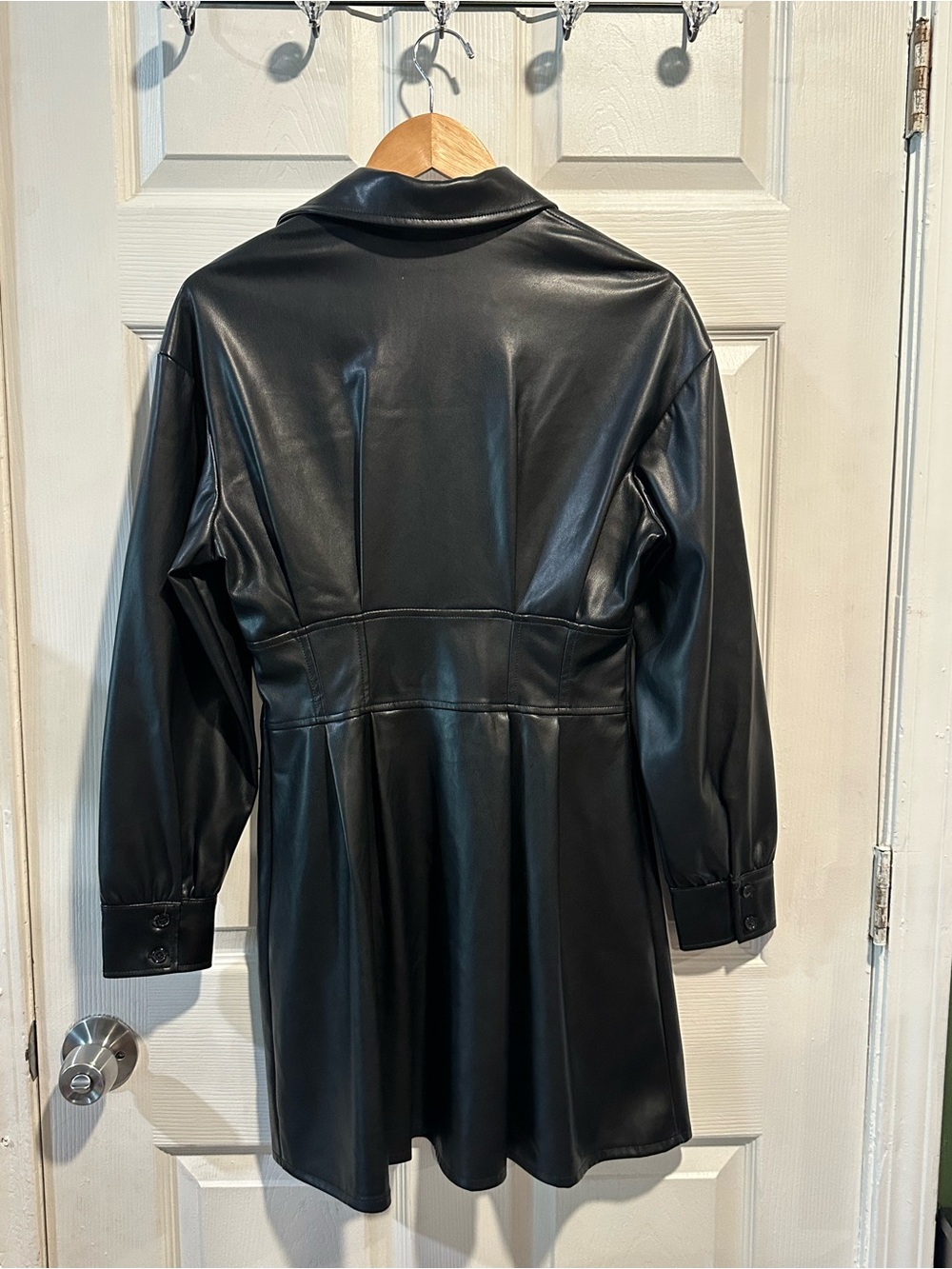 7 For All Mankind Black Faux Leather Shirt Jacket Dress - Picture 4 of 5